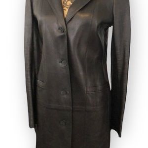 Chanel long sleeve jacket coat black lamb skin leather FR40